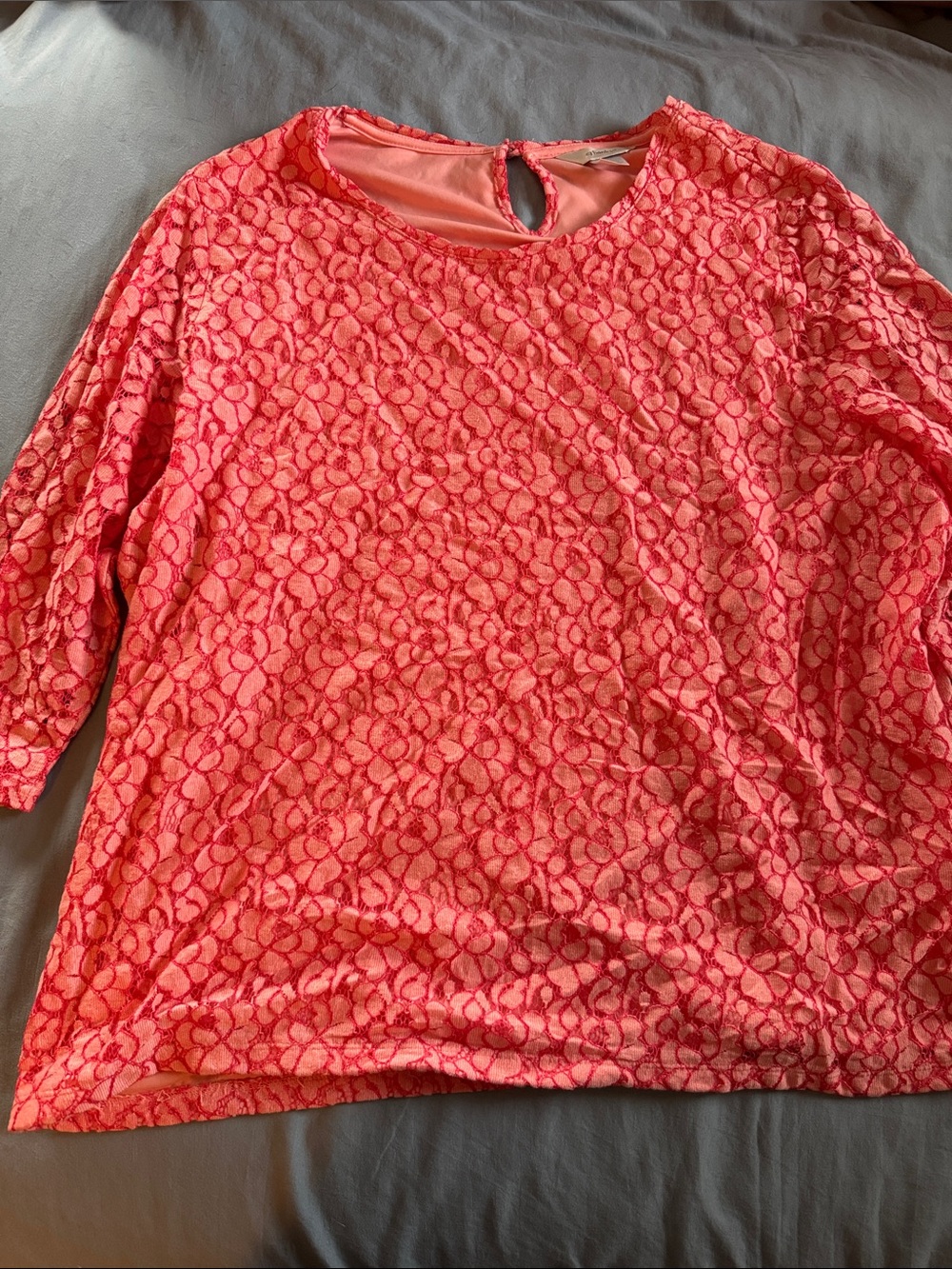 CJ Banks Coral Lace-Overlay 3/4 Sleeve Tunic